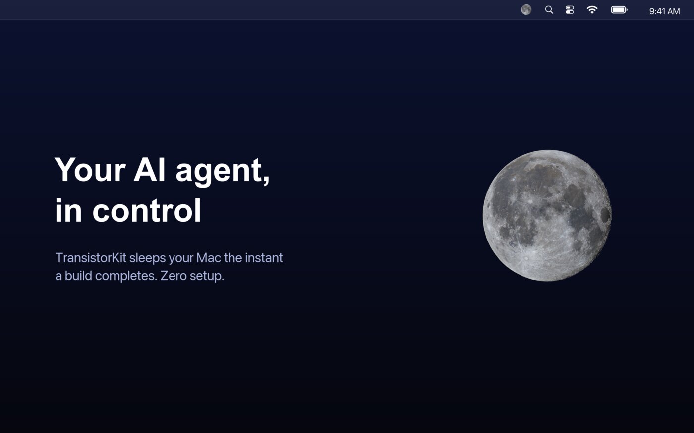 TransistorKit puts the Mac to sleep the instant a build completes, with zero setup.